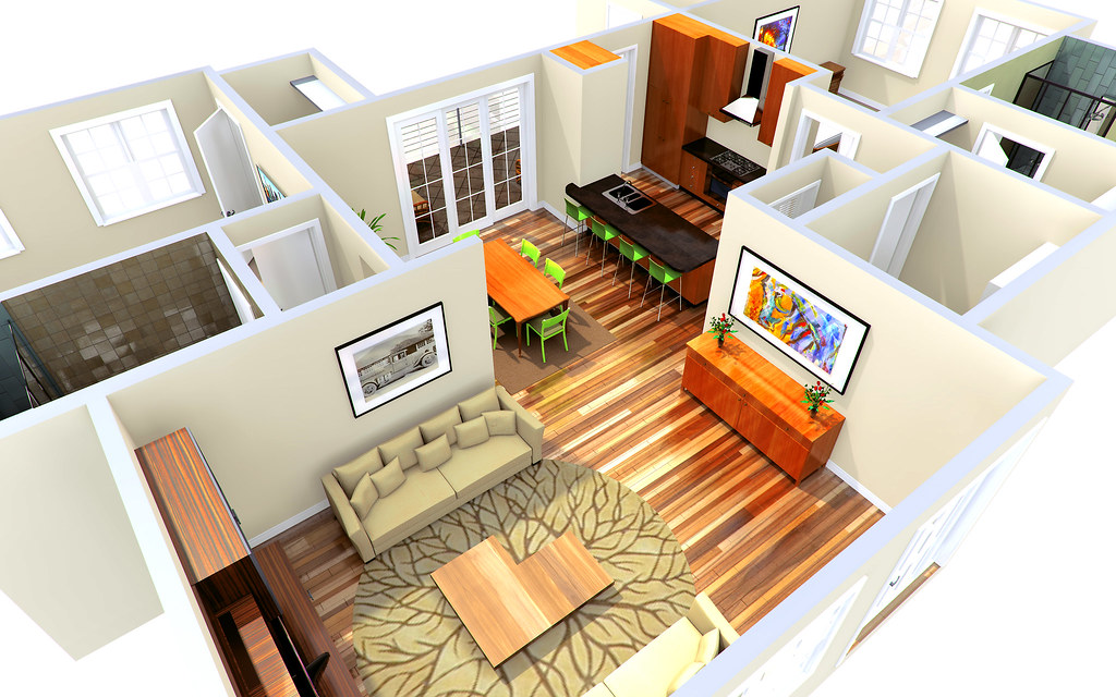 3D space planning layout of an office floor plan